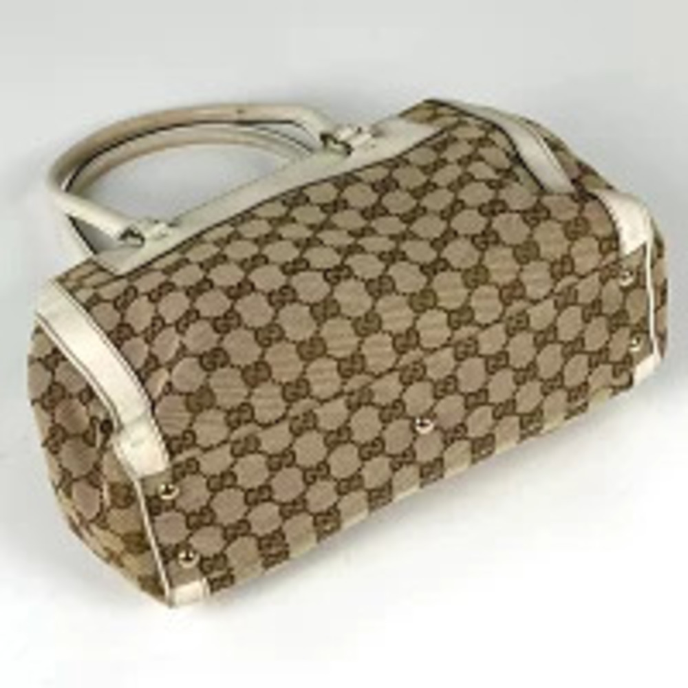 Gucci white motif shoulder handbag beige tote GG flower bag canvas